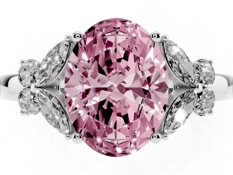 Oval Floral Engagement Ring Setting for a Fancy Pink Lab-Grown Diamond | Petal Shoulders | Platinum