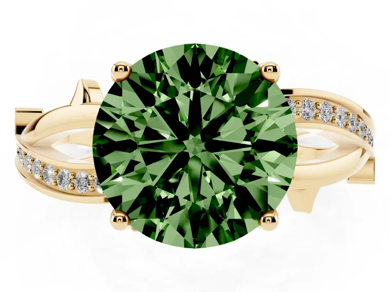 Round Twisted Pavé Engagement Ring Setting for a Fancy Green Lab-Grown Diamond | Pavé and Plain Strands | Yellow Gold