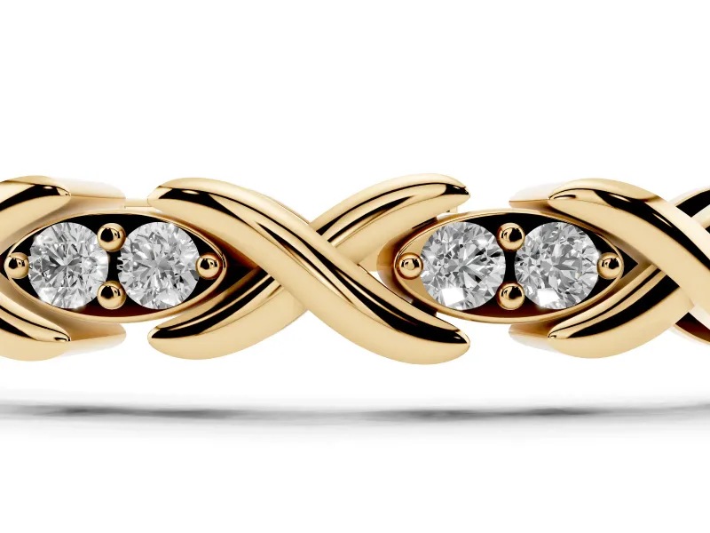 Round Lab-Grown Diamond X-Link Tennis Bracelet | Paired Stones in Pointed Ovals | Yellow Gold