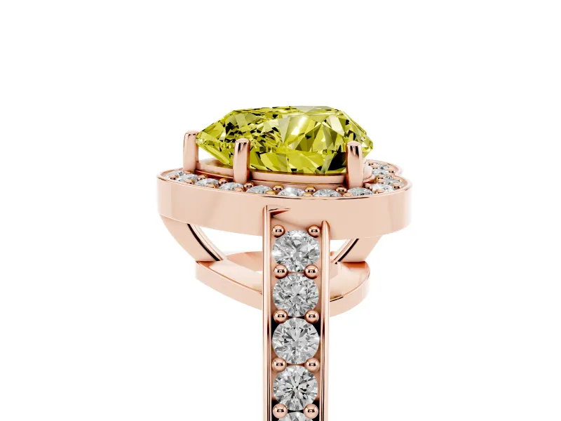 Heart-Shaped Framed Halo Engagement Ring Setting for a Fancy Yellow Lab-Grown Diamond | Rose Gold