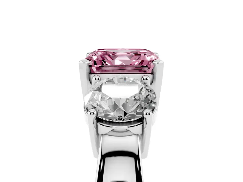 Asscher Cut Three Stone Engagement Ring Setting for a Fancy Pink Lab-Grown Diamond | Wide Plain Band | Platinum