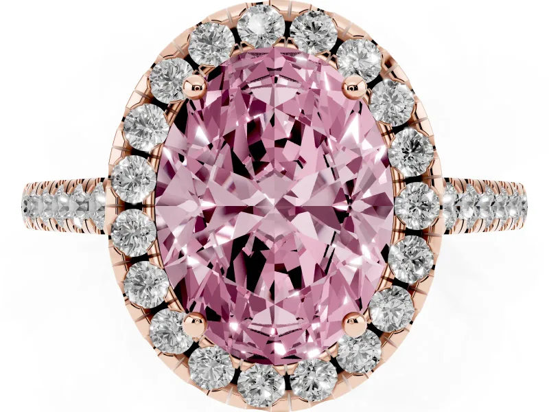 Oval Raised Halo Engagement Ring Setting for a Fancy Pink Lab-Grown Diamond | Pave Band | Rose Gold