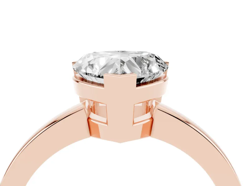 Heart Cut Diamond Solitaire Ring Set in Rose gold with Prong Head and Smooth Polished Band