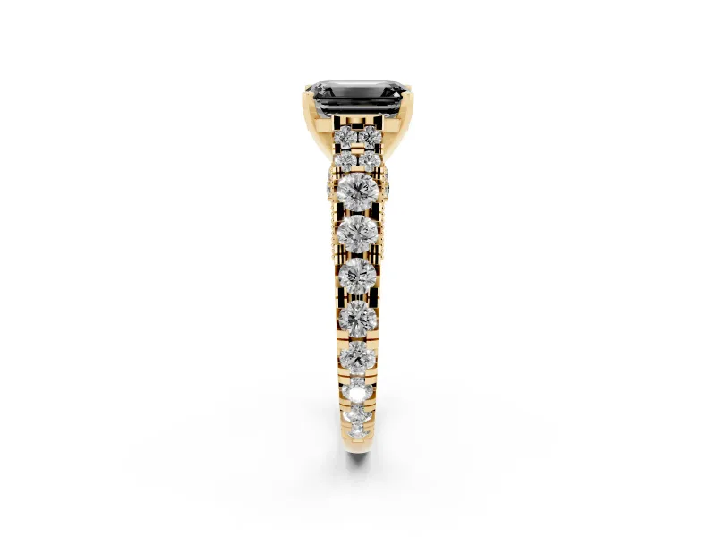 Emerald Cut Graduated Engagement Ring Setting for a Black Center | Yellow Gold