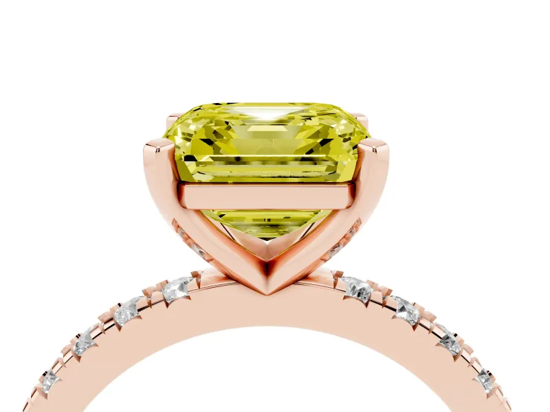 Asscher Cut Pavé Engagement Ring Setting for a Fancy Yellow Lab-Grown Diamond | Rose Gold