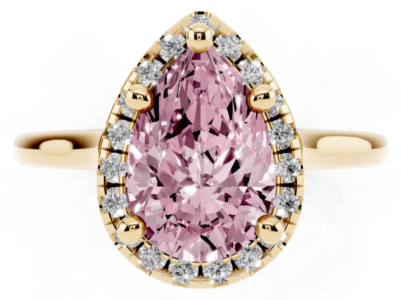 Pear-Shaped Halo Engagement Ring Setting for a Fancy Pink Lab-Grown Diamond | Plain Polished Band | Yellow Gold