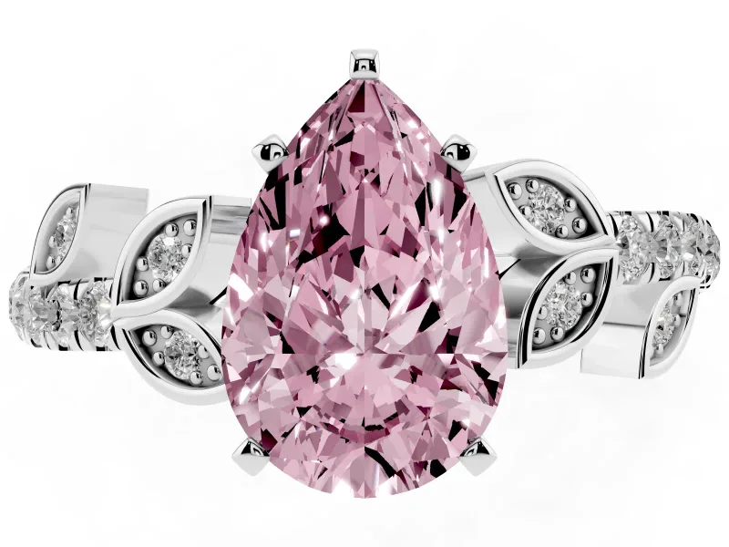 Pear-Shaped Leaf Pavé Engagement Ring Setting for a Fancy Pink Lab-Grown Diamond | Sterling Silver