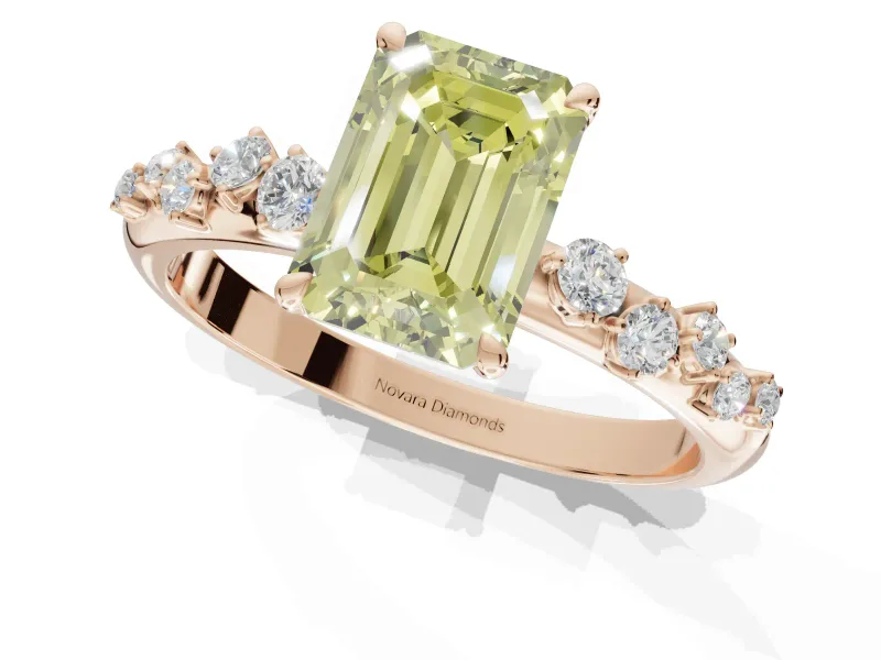 Emerald Cut Graduated Solitaire Engagement Ring Setting for a Fancy Yellow Lab-Grown Diamond | Rose Gold