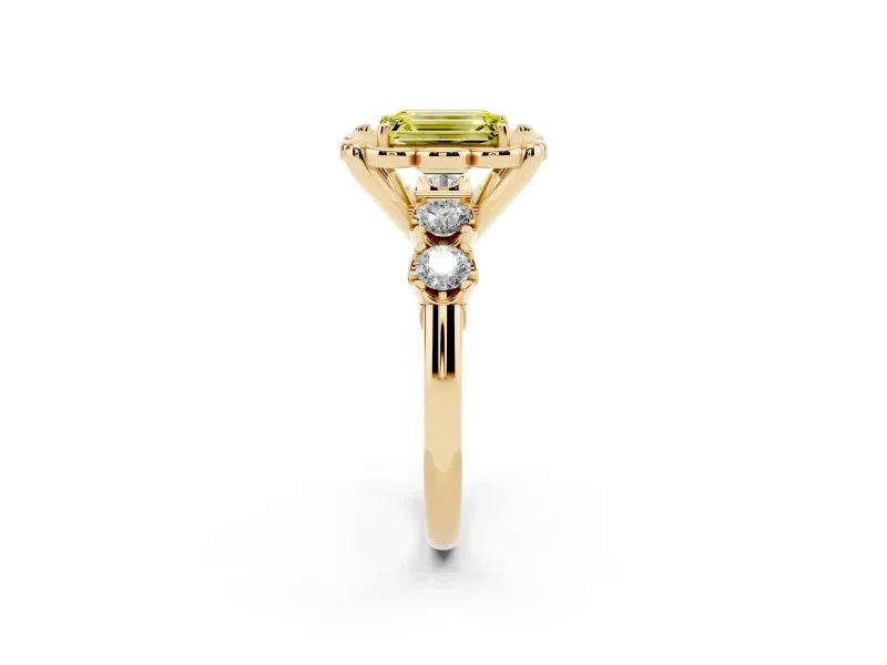 Emerald Cut Floral Engagement Ring Setting for a Fancy Yellow Lab-Grown Diamond | Petal Frame | Yellow Gold