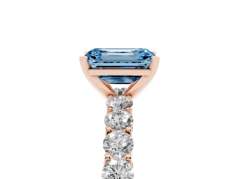 Emerald Cut Shared Prong Engagement Ring Setting for a Fancy Blue Lab-Grown Diamond | Rose Gold