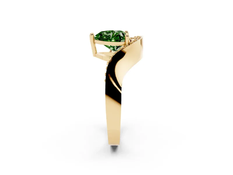 Heart-Shaped Bypass Solitaire Engagement Ring Setting for a Fancy Green Lab-Grown Diamond | Pavé Ribbon | Yellow Gold
