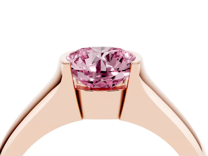Round Half Bezel Engagement Ring Setting for a Fancy Pink Lab-Grown Diamond | Wide Band | Rose Gold