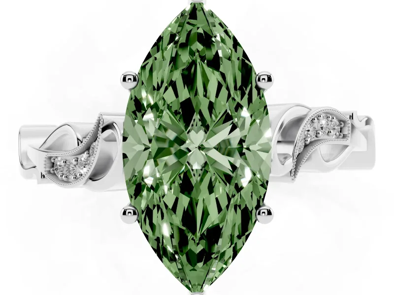 Marquise Vine Engagement Ring Setting for a Fancy Green Lab-Grown Diamond | White Gold