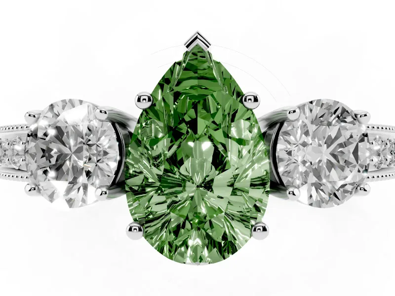 Pear-Shaped Three Stone Engagement Ring Setting for a Fancy Green Lab-Grown Diamond | Graduated Pave Band | Platinum