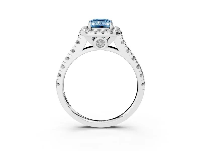 Emerald Cut Accented Halo Engagement Ring Setting for a Fancy Blue Lab-Grown Diamond | White Gold