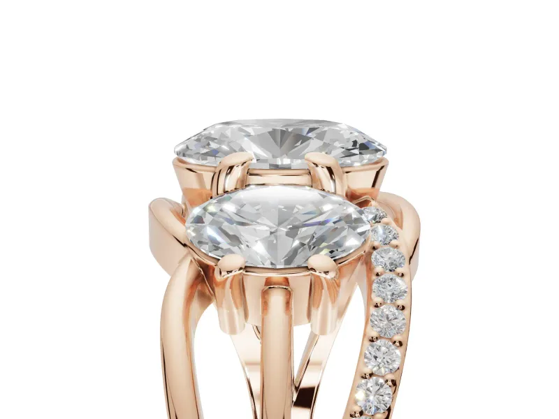 Oval Three Stone Split Shank Engagement Ring Setting | Matching Sides | Rose Gold