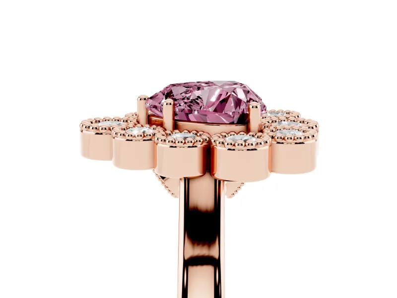 Heart-Shaped Milgrain Cluster Halo Engagement Ring Setting for a Fancy Pink Lab-Grown Diamond | Plain Band | Rose Gold