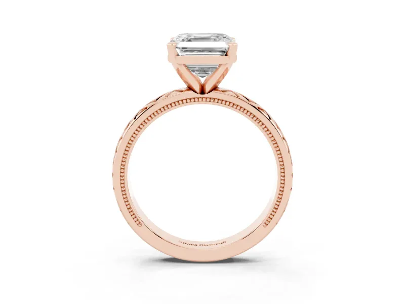 Asscher Cut Vintage Milgrain Solitaire Engagement Ring Setting | X Pattern Band | Rose Gold