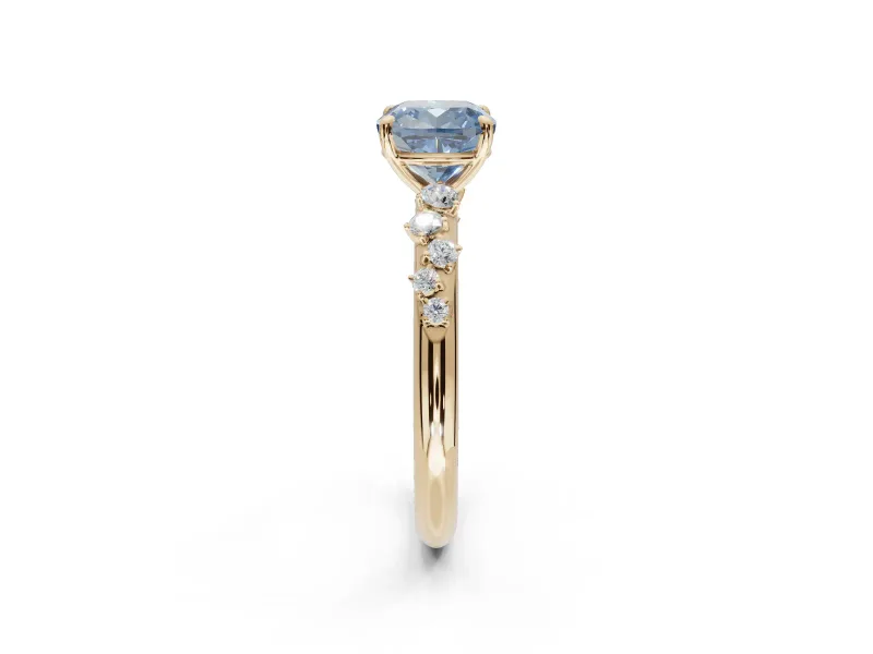 Cushion Cut Graduated Solitaire Engagement Ring Setting for a Fancy Blue Lab-Grown Diamond | Yellow Gold