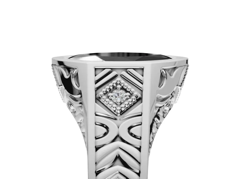 Marquise Vintage Bezel Engagement Ring Setting for a Black Center | Engraved Band | Sterling Silver