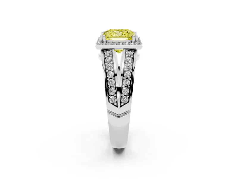 Princess Cut Halo Engagement Ring Setting for a Fancy Yellow Lab-Grown Diamond | Pave Split Shank | Sterling Silver