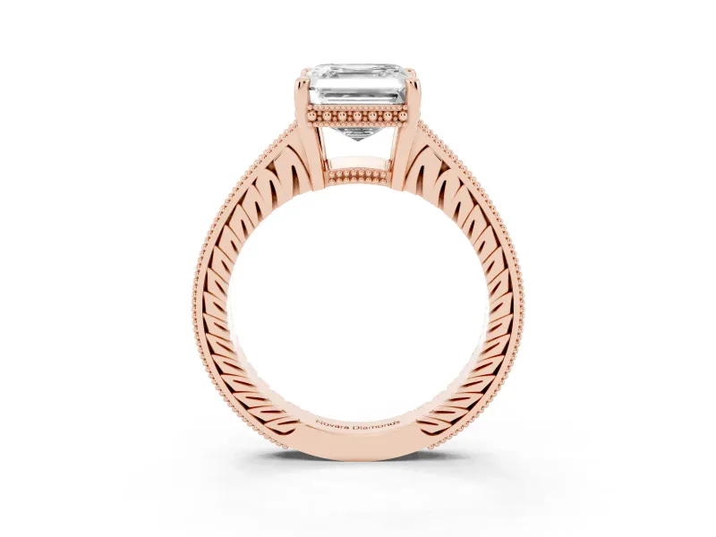 Asscher Cut Vintage Engraved Solitaire Engagement Ring Setting | Milgrain Pavé | Rose Gold