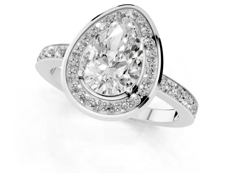 Pear-Shaped Bezel-Rim Halo Engagement Ring Setting | Pave Band | Sterling Silver