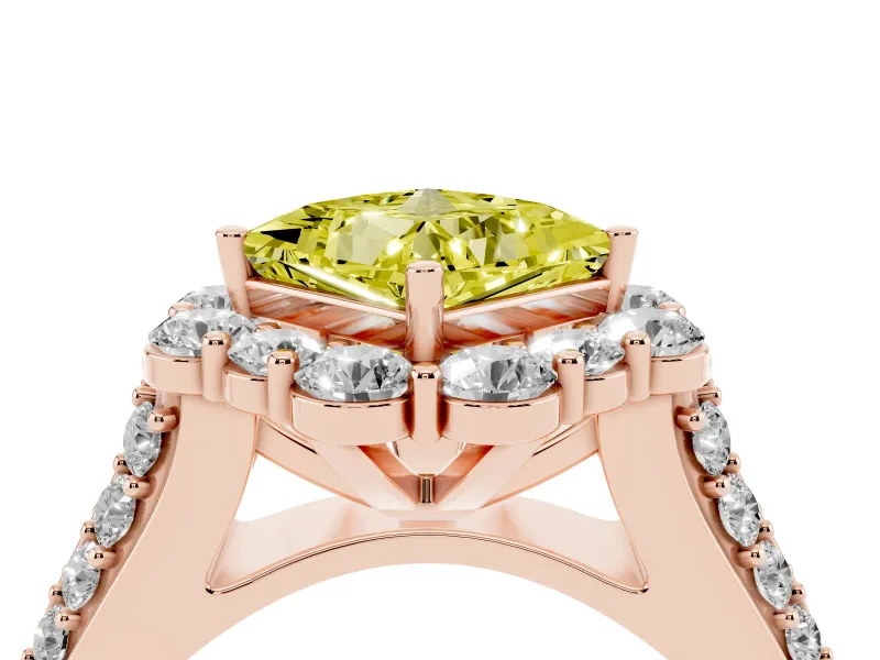 Princess Cut Large Accent Halo Engagement Ring Setting for a Fancy Yellow Lab-Grown Diamond | Graduated Pavé | Rose Gold
