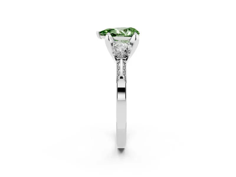 Pear-Shaped Hidden Halo Three Stone Engagement Ring Setting for a Fancy Green Lab-Grown Diamond | White Gold
