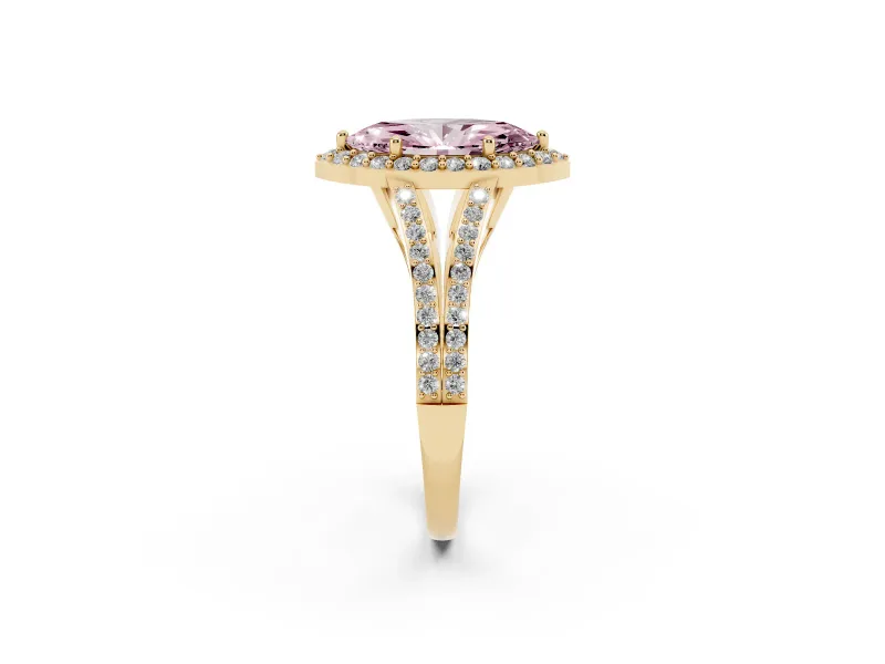 Marquise Split Shank Halo Engagement Ring Setting for a Fancy Pink Lab-Grown Diamond | Yellow Gold