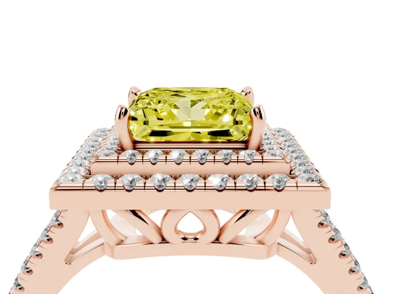 Princess Cut Halo Engagement Ring Setting for a Fancy Yellow Lab-Grown Diamond | Rose Gold - Design NV-24799
