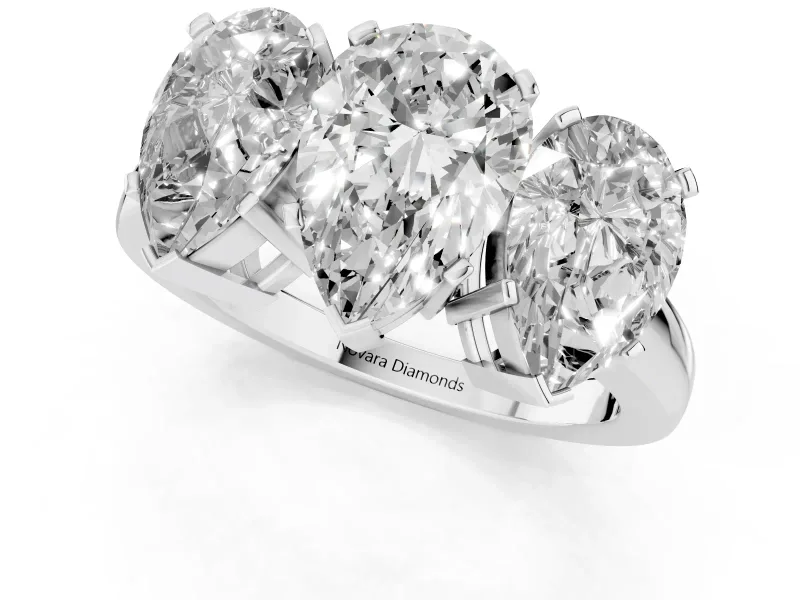 Pear-Shaped Three Stone Engagement Ring Setting | Large Side Stones | Sterling Silver