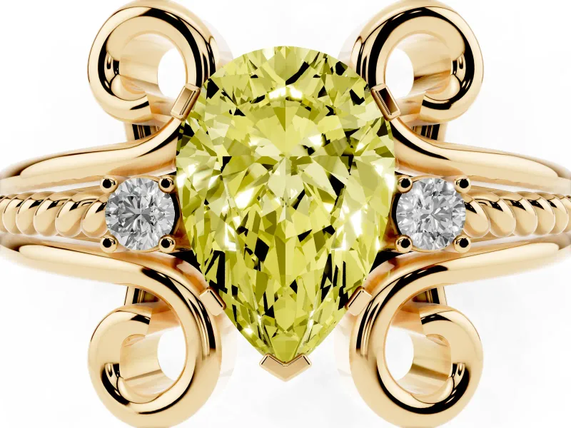 Pear-Shaped Scroll Engagement Ring Setting for a Fancy Yellow Lab-Grown Diamond | Yellow Gold
