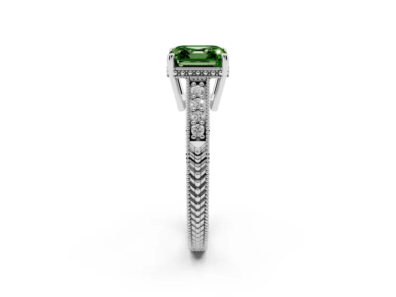 Asscher Cut Engraved Engagement Ring Setting for a Fancy Green Lab-Grown Diamond | White Gold