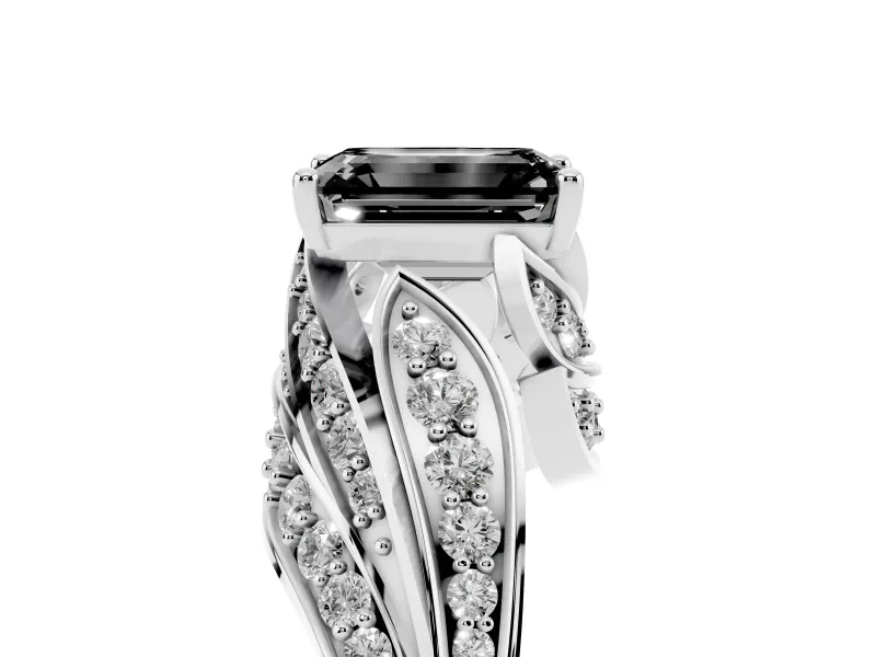 Emerald Cut Bypass Pavé Engagement Ring Setting for a Black Center | Sterling Silver