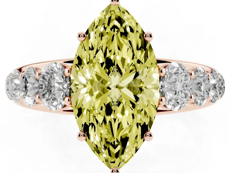 Marquise Graduated Side Stone Engagement Ring Setting for a Fancy Yellow Lab-Grown Diamond | Flat Top Band | Rose Gold