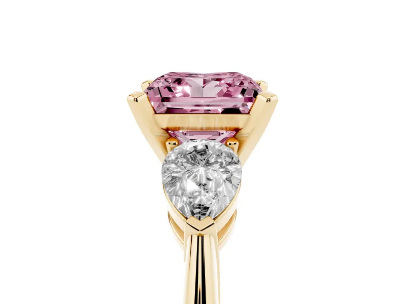 Princess Cut 3-Stone Engagement Ring Setting for a Fancy Pink Lab-Grown Diamond | Yellow Gold