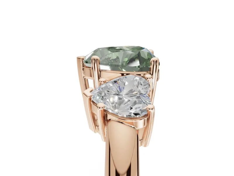 Heart-Shaped Three Stone Engagement Ring Setting for a Fancy Green Lab-Grown Diamond | Plain Band | Rose Gold
