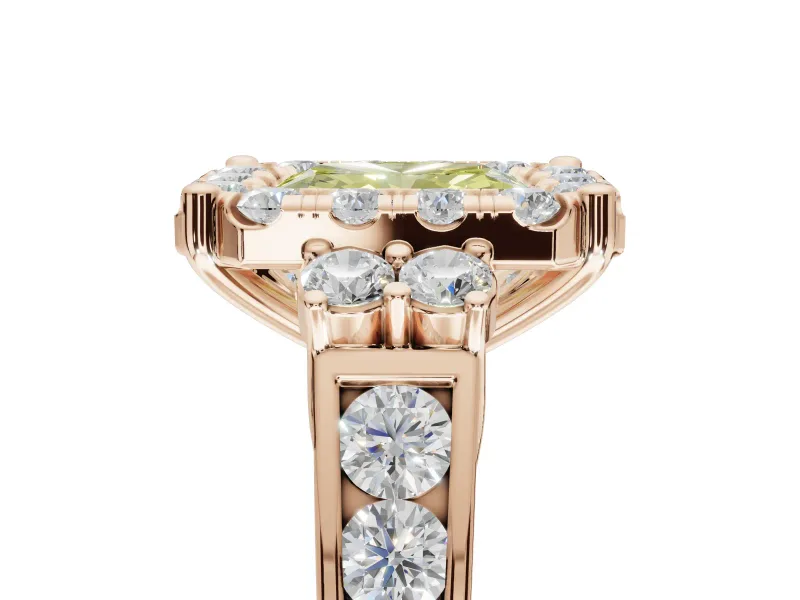 Radiant Cut Halo Engagement Ring Setting for a Fancy Yellow Lab-Grown Diamond | Graduated Channel Band | Rose Gold