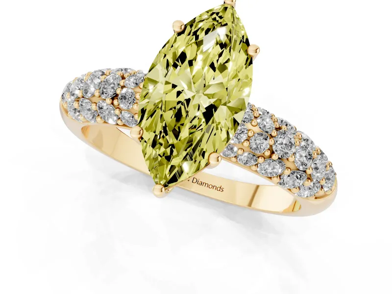 Marquise Multi Row Pave Engagement Ring Setting for a Fancy Yellow Lab-Grown Diamond | Yellow Gold