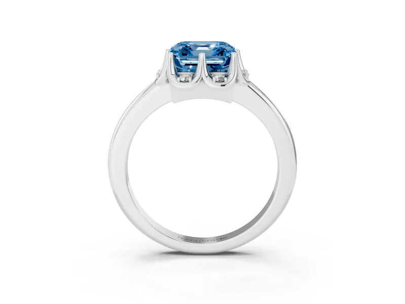 Asscher Cut Petal Halo Engagement Ring Setting for a Fancy Blue Lab-Grown Diamond | Sterling Silver