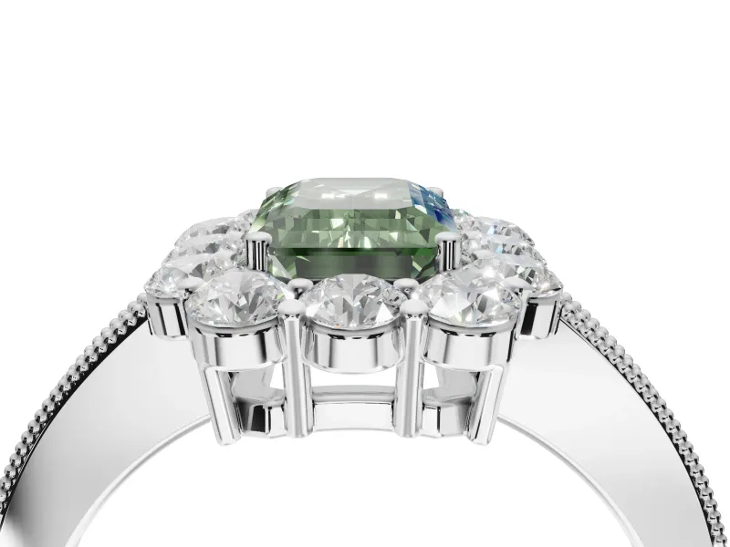 Emerald Cut Vintage Halo Engagement Ring Setting for a Fancy Green Lab-Grown Diamond | White Gold
