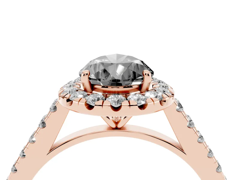 Pear-Shaped Halo Engagement Ring Setting for a Black Center | Pavé Shoulders | Rose Gold