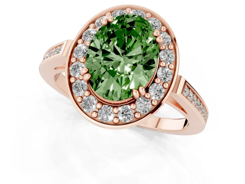 Oval Halo Engagement Ring Setting for a Fancy Green Lab-Grown Diamond | Polished Halo Rim | Rose Gold