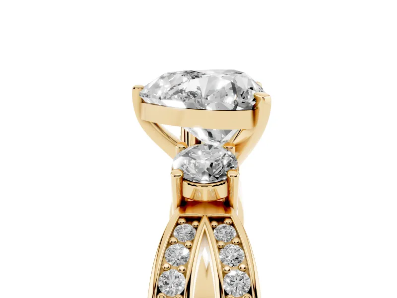 Three-Stone Heart Cut Diamond Twist Band Ring Set in Yellow gold with Pavé Accents and Prong Setting