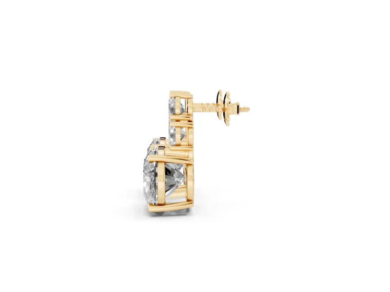 Oval Lab-Grown Diamond East-West Cluster Stud Earrings | Round Accent Trio | Yellow Gold