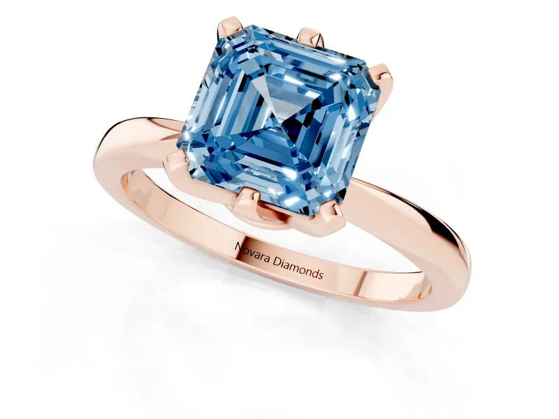 Asscher Cut Tapered Solitaire Engagement Ring Setting for a Fancy Blue Lab-Grown Diamond | Claw Prong Head | Rose Gold
