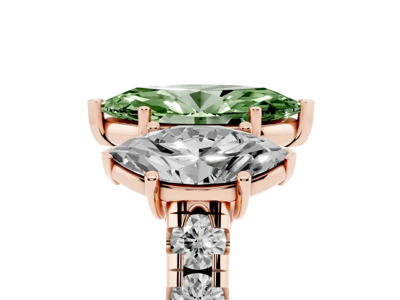 Marquise Three Stone Engagement Ring Setting for a Fancy Green Lab-Grown Diamond | Accented Shoulders | Rose Gold