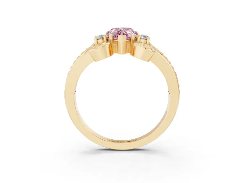 Pear-Shaped Scroll Engagement Ring Setting for a Fancy Pink Lab-Grown Diamond | Yellow Gold
