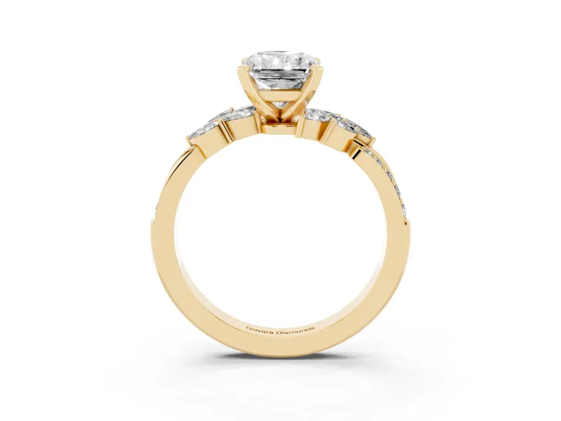 Radiant Cut Floral Engagement Ring Setting | Marquise Side Stones | Yellow Gold